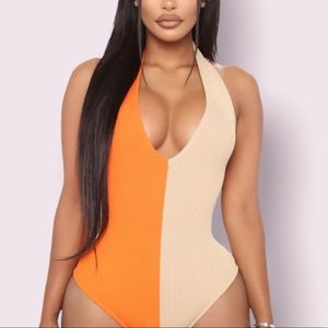 Orange & Tan Halter Bodysuit (Never worn)